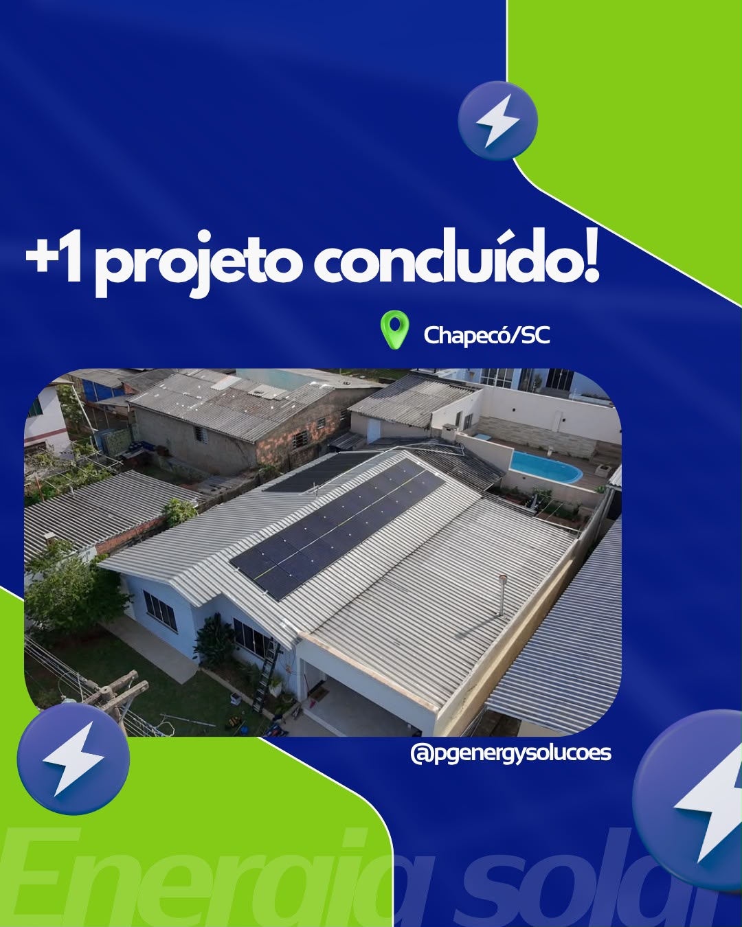 Instalação solar de 6,1 kWp (10 módulos de 610W) em Chapecó/SC — PG Energy