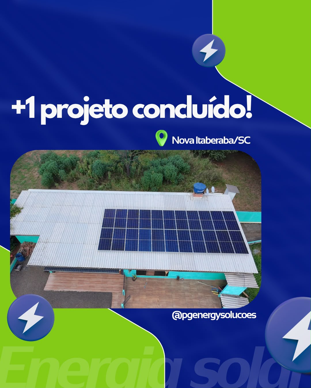 Instalação solar de 12,2 kWp (20 módulos de 610W) em Nova Itaberaba/SC — PG Energy